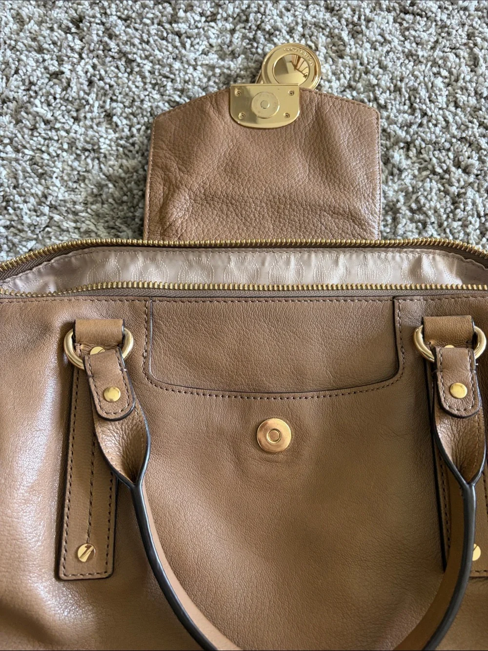 Michael Kors Tan Leather Tote with Gold-Tone Lock